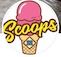 Scoops 22 logo ( pink ice cream cone with Scoops spelled out in yellow lettering over it) 